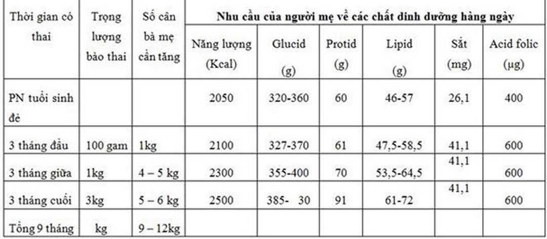 Chỉ số cân nặng thai nhi và cơ thể mẹ bầu