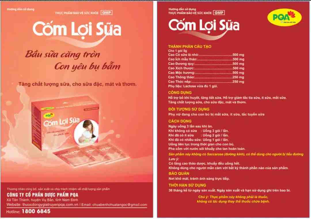 Thông tin sản phẩm cốm lợi sữa PQA